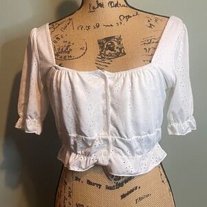 Kyoto Womens Casual Chic Beach Vacation Boho Stretch Button Crop Top White Large